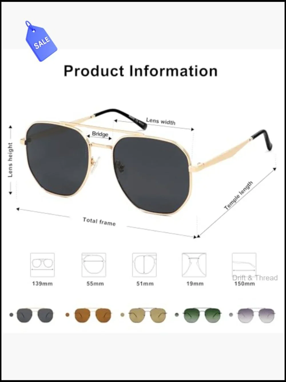Retro Hexagon Sunglasses UV400 Metal Frame Unisex